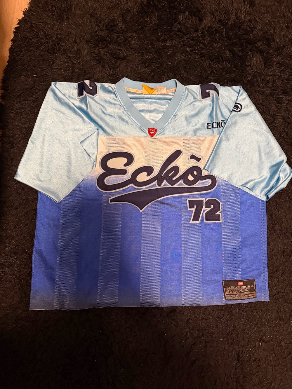 Ecko Unlimited Light Blue and Royal Blue Mens Jersey with 72 Graphic